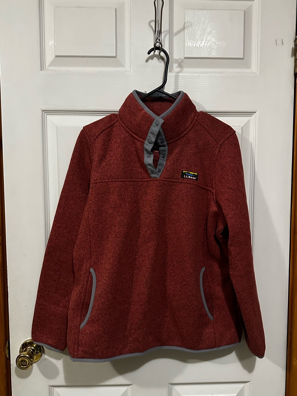 L.L. Bean Women’s Petite Large Fleece Snap-Neck Pullover with Gray Trim